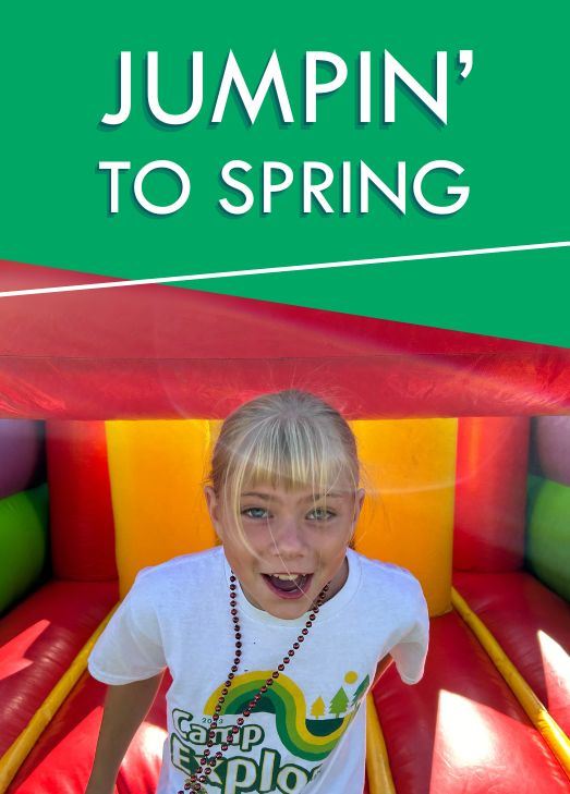 Smiling girl exiting bounce house
