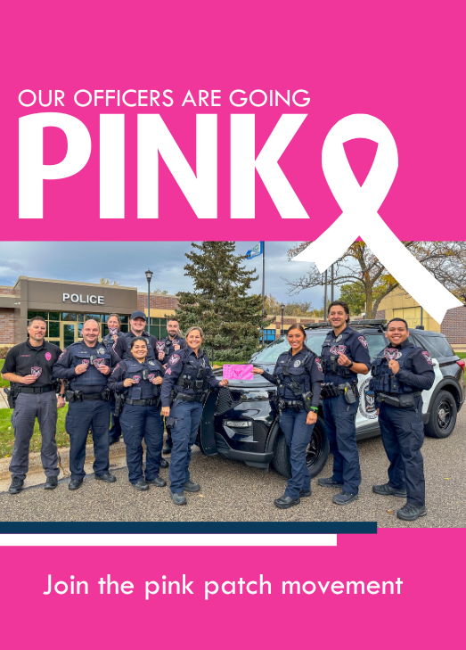 Officers in pink patch gear Text: Our officers are going pink. Join the pink patch movement