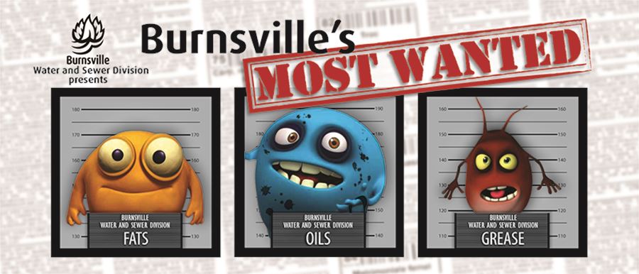 A police lineup of three cartoon monsters representing fats, oils and grease